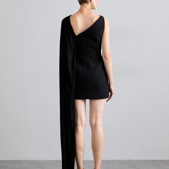 New David Koma Draped Chest Mini Dress in Black cutout mesh with cape - Picture 3 of 10
